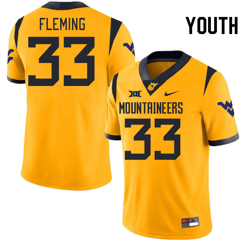 Youth #33 Aydin Fleming West Virginia Mountaineers College 2024 New Uniforms Football Jerseys Stitch